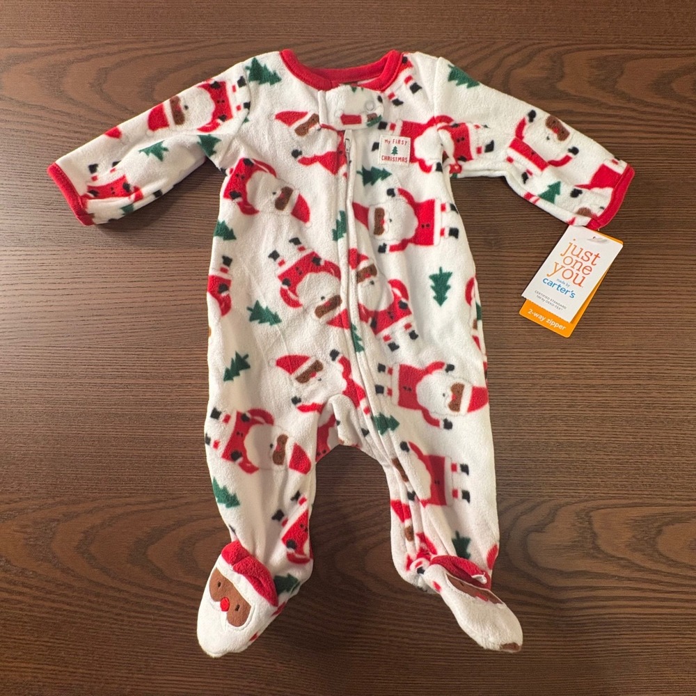 Just One You Carter's Newborn My First Christmas Santa Fleece Footed Sleeper NB